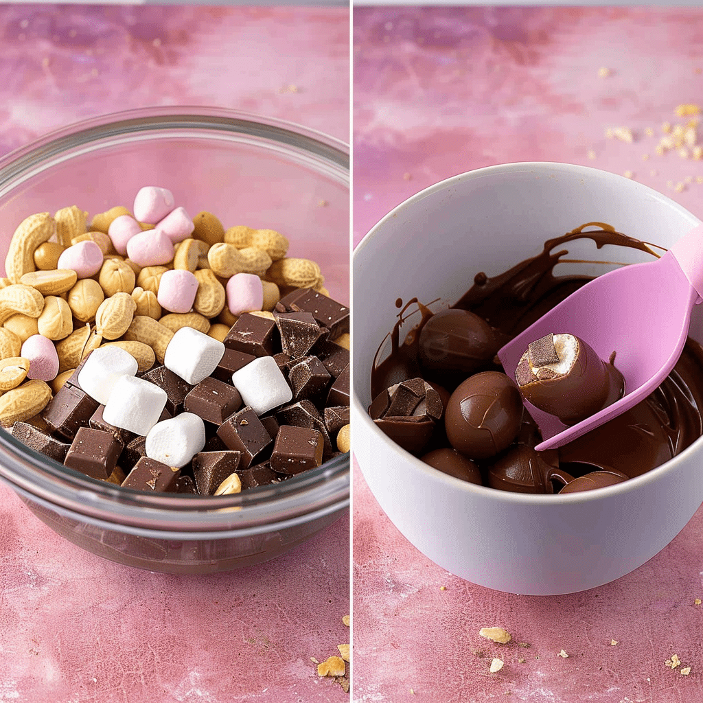 Easter Egg Rocky Road 10 easter egg rocky road mixing chocolate with peanuts and marshmallows