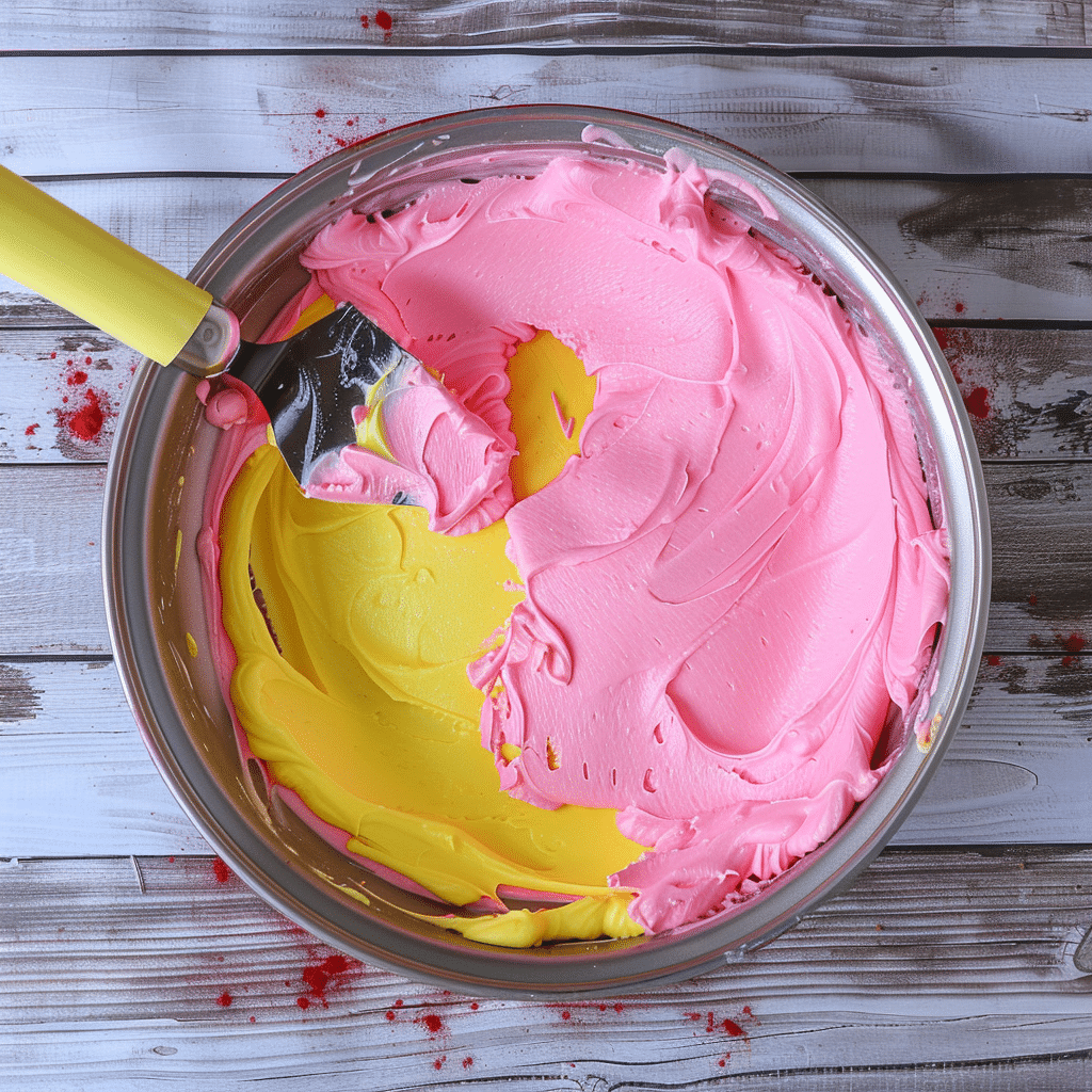 Make This Heavenly Easter No Bake Cheesecake 17 Easter No Bake Cheesecake pink pastel layer being mixed in bowl