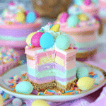 Easter No Bake Mini Cheesecakes 11 easter no bake mini cheesecakes assorted designs on serving plate