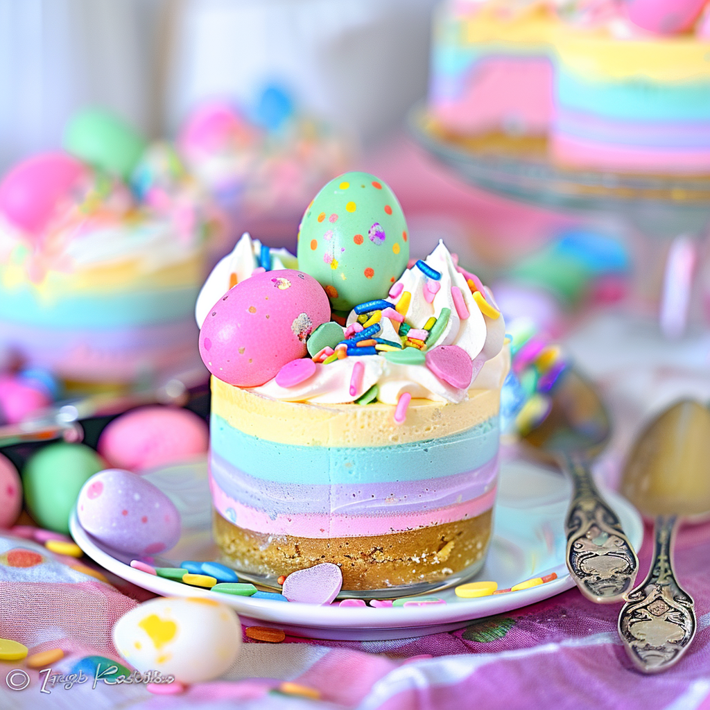 easter no bake mini cheesecakes rainbow pastel swirl with decorative toppings