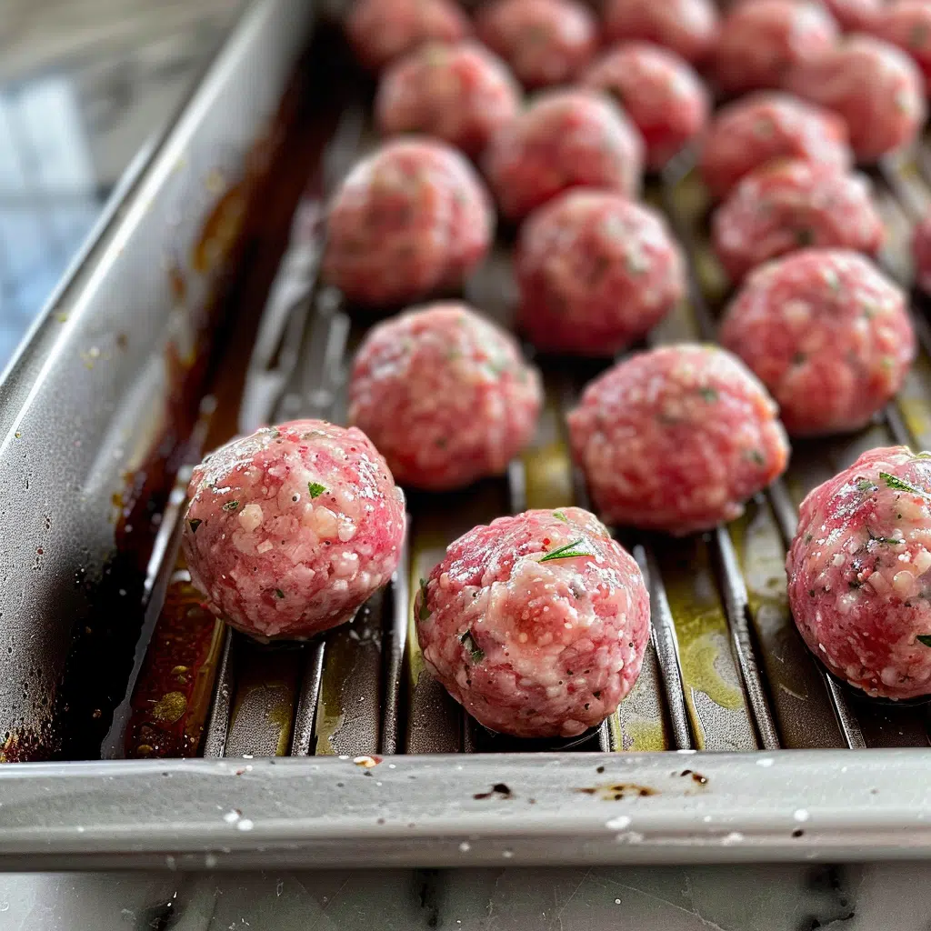 Greek meatball bowl Recipe 19 Raw meatballs arranged on a baking rack ready to be cooked