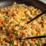 Ground Chicken Fried Rice Recipe That’s Better Than Takeout 11 Ground Chicken Fried Rice Recipe served in a large white bowl with chopsticks