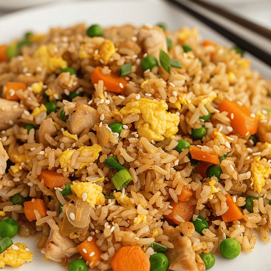 Ground Chicken Fried Rice Recipe That’s Better Than Takeout 15 Ground Chicken Fried Rice Recipe plated and garnished