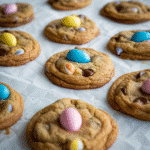 Irresistible Mini Egg Chocolate Chip Cookies Now 11 Mini egg chocolate chip cookies stacked with gooey centers and crispy edges
