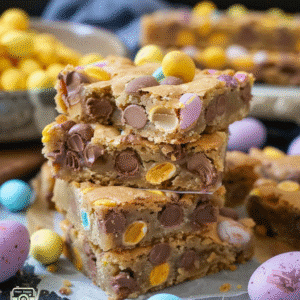 mini egg cookie bars on baking parchment