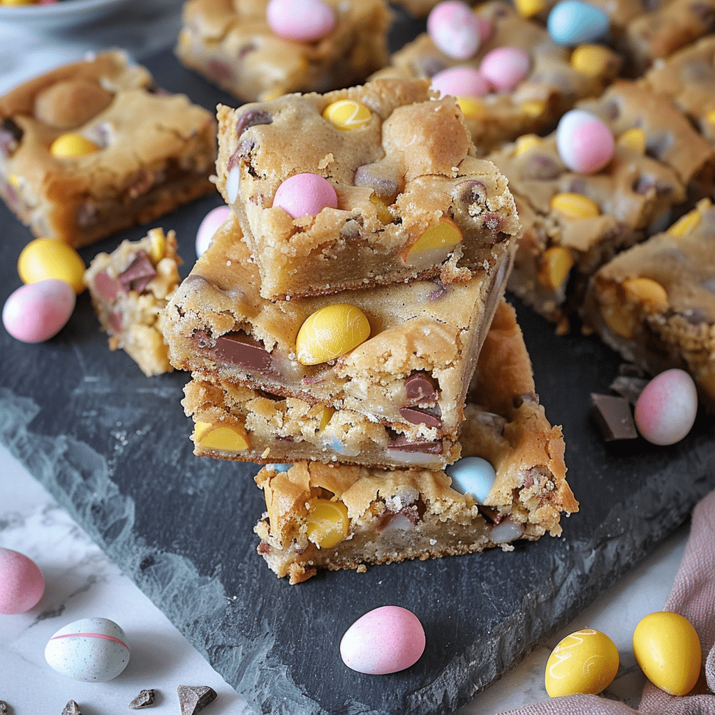 Easy Mini Egg Cookie Bars for a Festive Treat 14 mini egg cookie bars sliced for serving