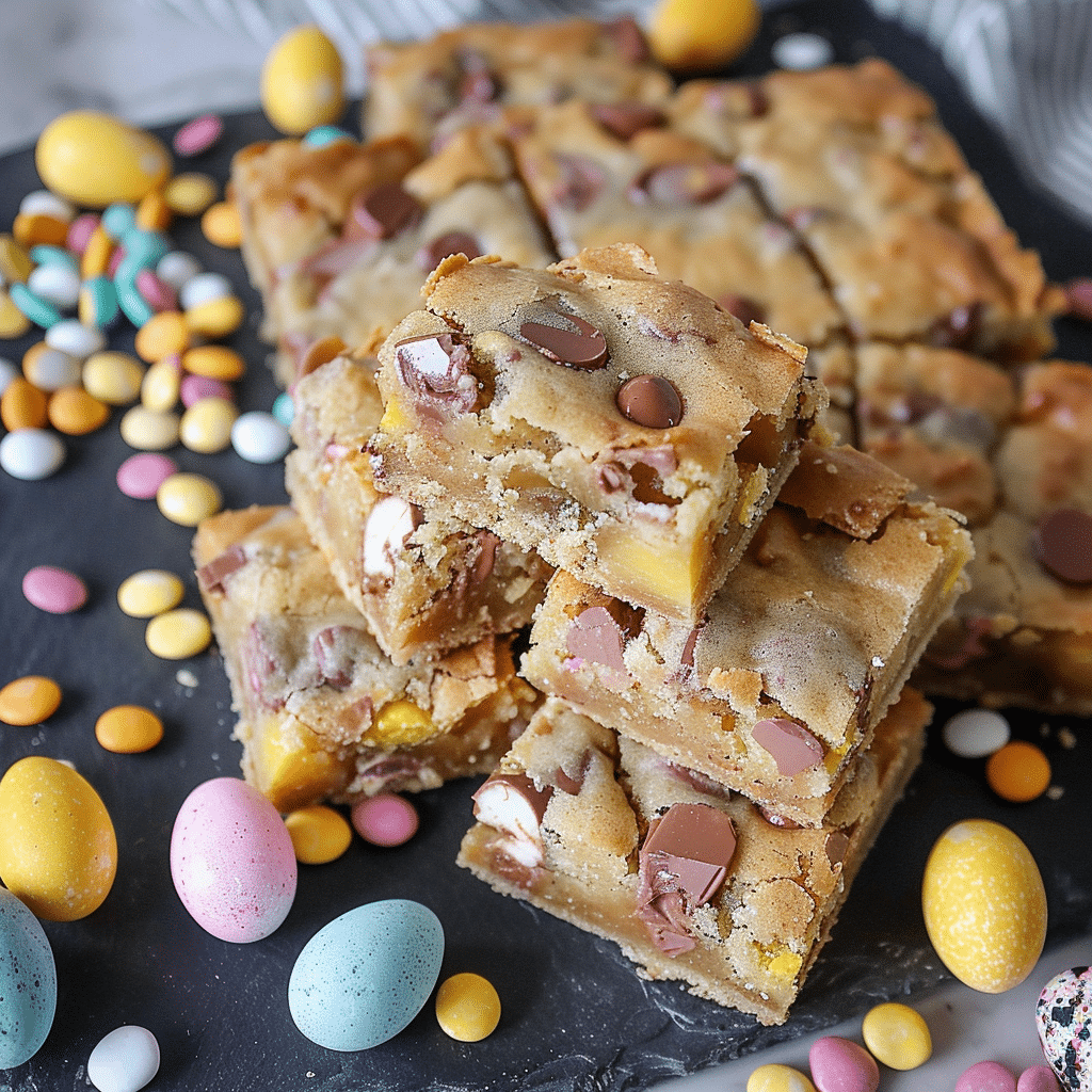 Easy Mini Egg Cookie Bars for a Festive Treat 13 mini egg cookie bars with vanilla ice cream