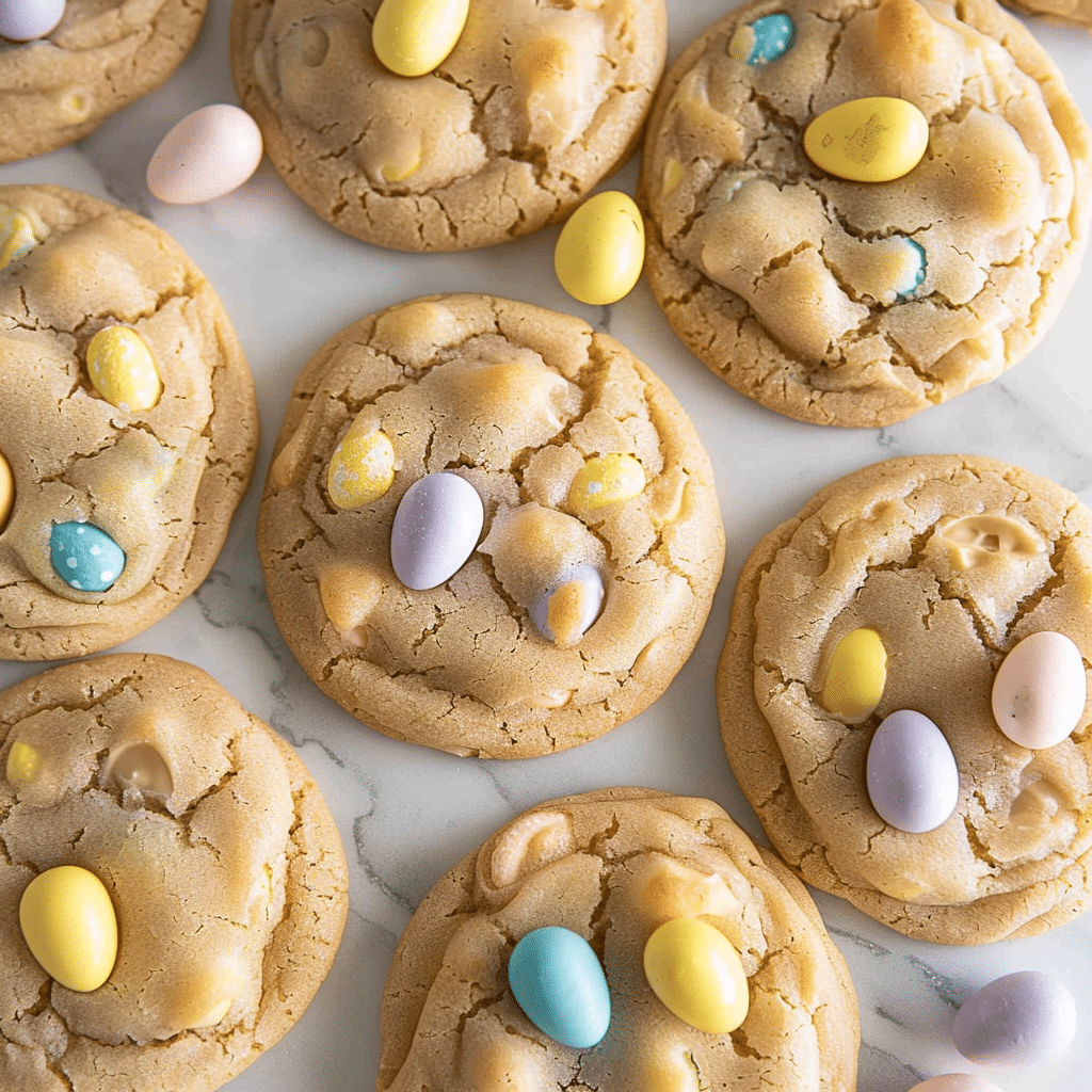 Mini egg cookies recipe 15 mini egg cookies displayed on a white plate with colorful chocolate pieces