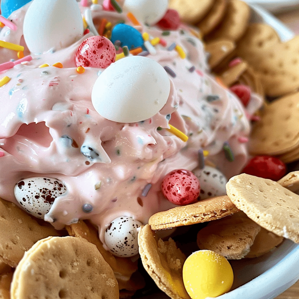 Mini Eggs Cheesecake Dip : Easy Easter Treat 14 mini eggs cheesecake dip served with cookies pretzels and fruit for dipping