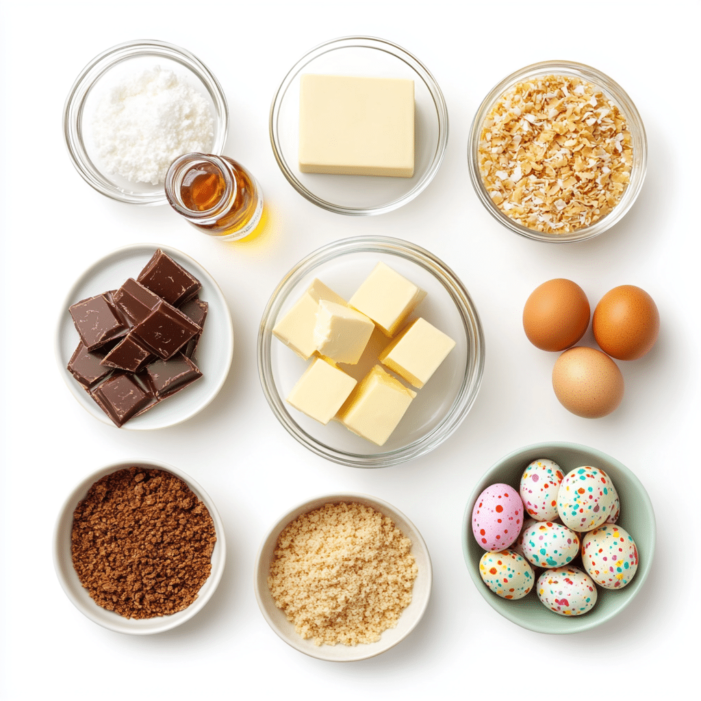 PHILADELPHIA Easter Mini Cheesecakes ingredients flat lay with branded cream cheese