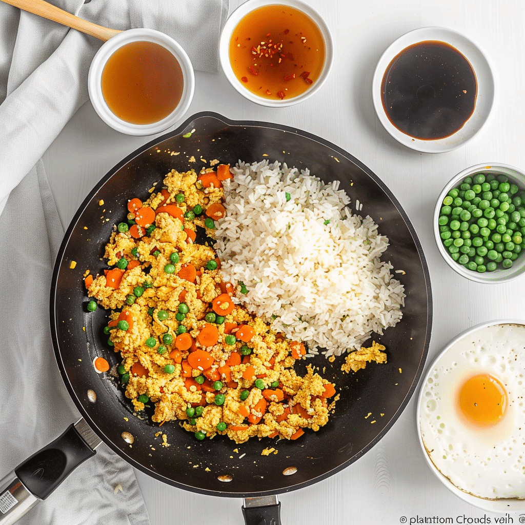Ground Chicken Fried Rice Recipe That’s Better Than Takeout 13 Ground Chicken Fried Rice Recipe cooking steps in skillet