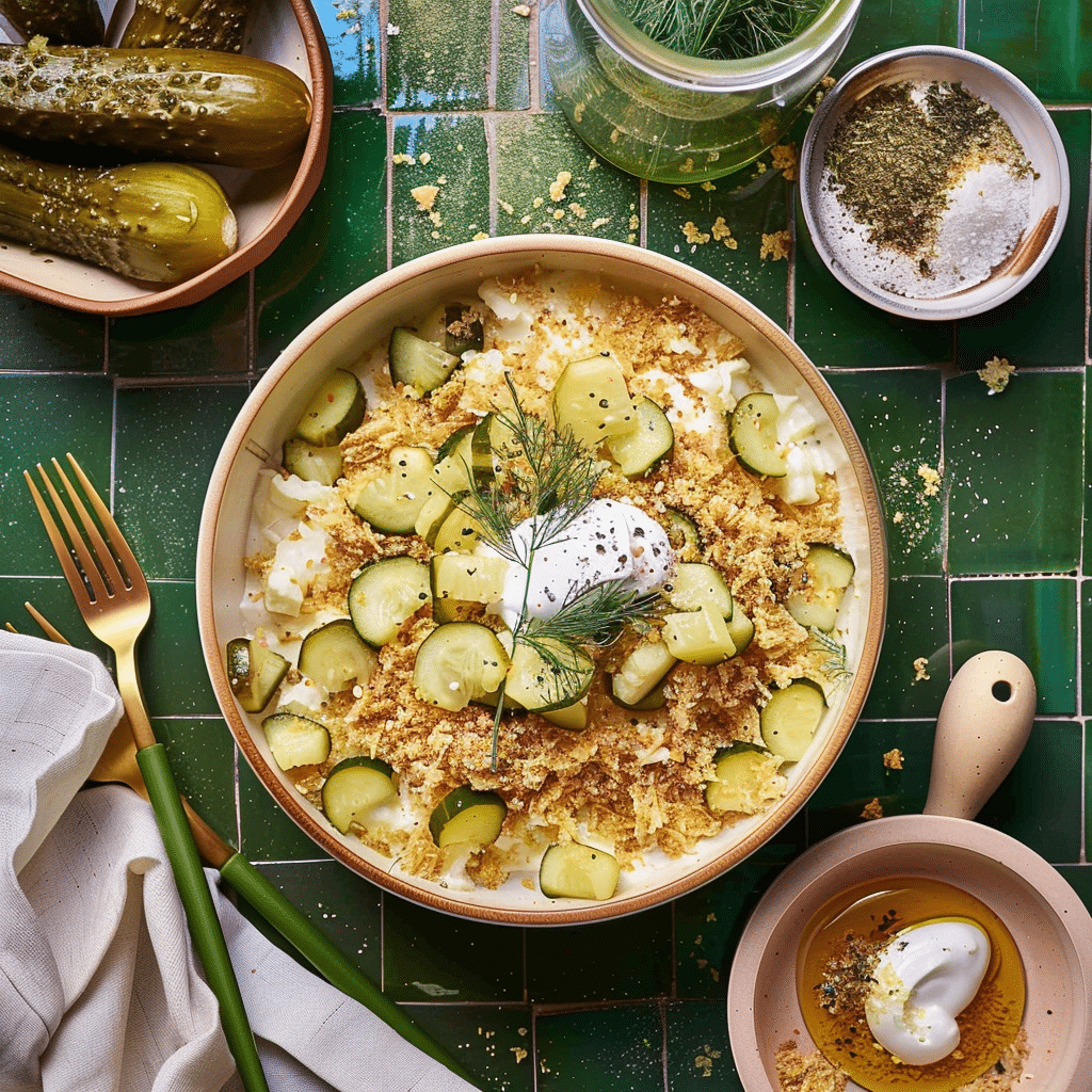 Viral Fried Pickle Dip: The Best Snack for Pickle Lovers 17 Finished fried pickle dip surrounded by ingredients and chips