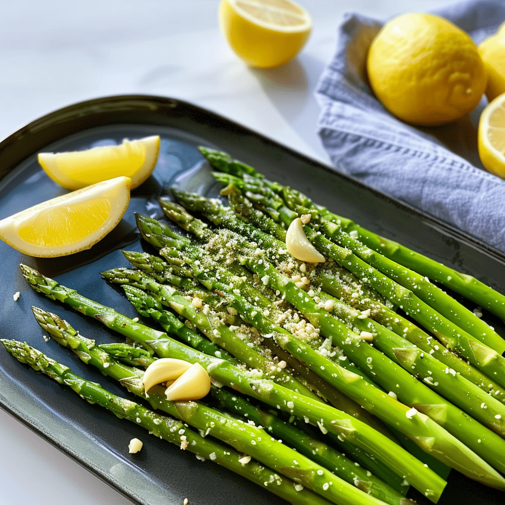 Asparagus Recipe Pan Fried You’ll Love Forever 17 Cooked asparagus plated with lemon wedges and garlic