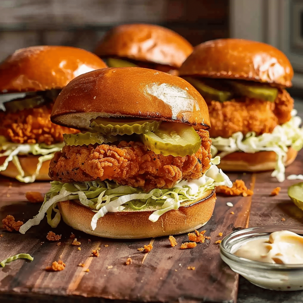 Crunchy Chicken Burger Recipe You Need Tonight 18 Crispy chicken burger with slaw, pickles, and brioche bun