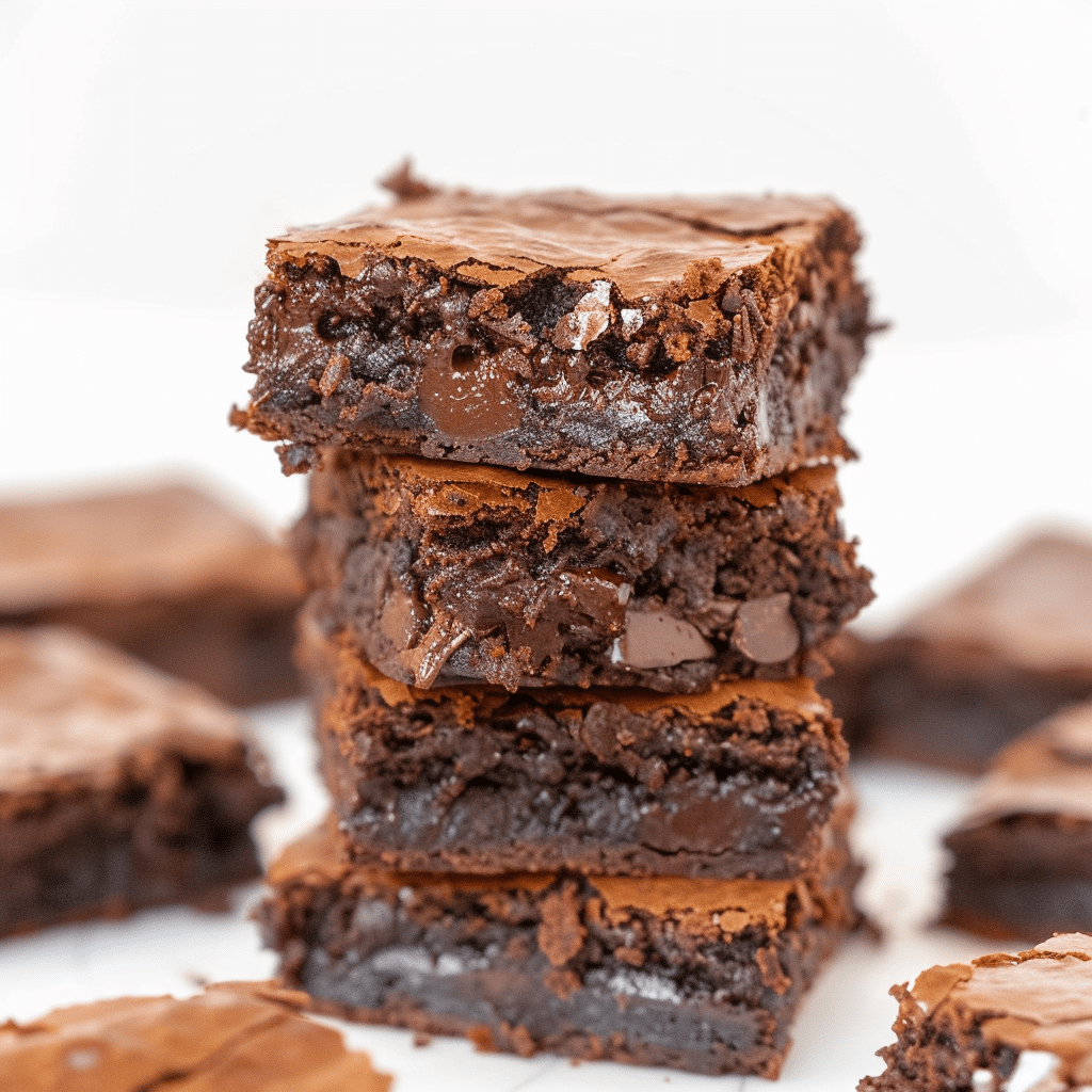 Cottage Cheese Brownies You Need Right Now 17 Three cottage cheese brownies stacked with crackly tops