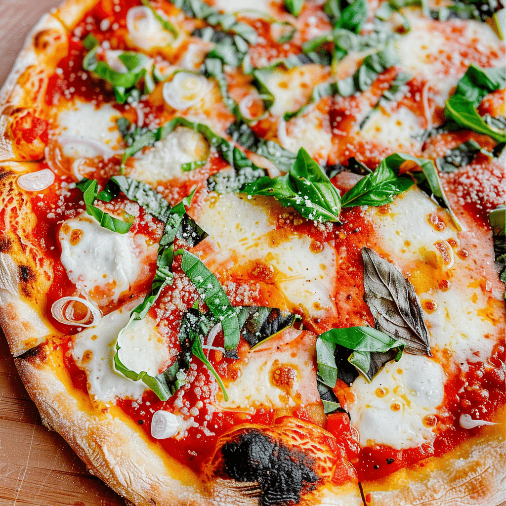 Pizza Margherita Dough Recipe You’ll Love 16 Close up of baked Margherita pizza with bubbly cheese and basil
