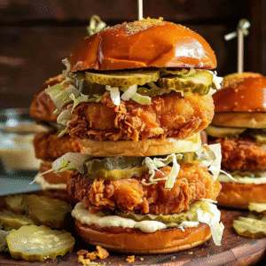 Double layer Crunchy Chicken Burger Recipe close-up