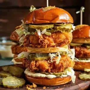 Double layer Crunchy Chicken Burger Recipe close-up