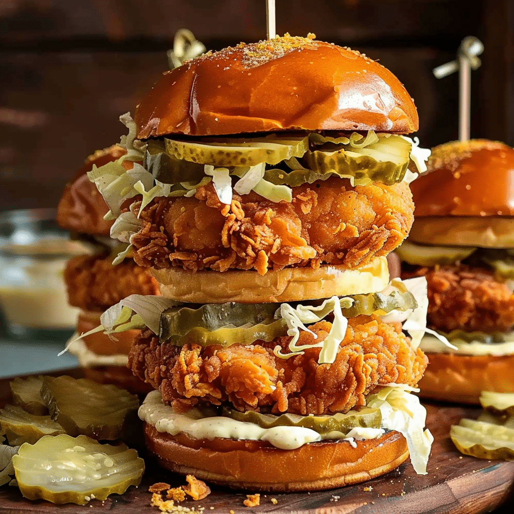 Double layer Crunchy Chicken Burger Recipe close-up