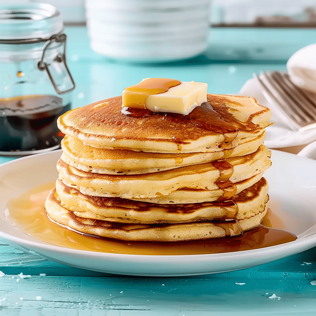 Fluffy Flapjack Recipe So Good It’s Addictive 17 Tall stack of fluffy flapjacks with butter melting on top
