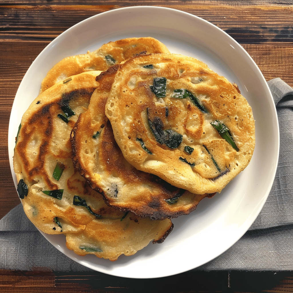 Recipe Green Onion Cakes Made Easy 18 Plate of stacked green onion cakes with scallions