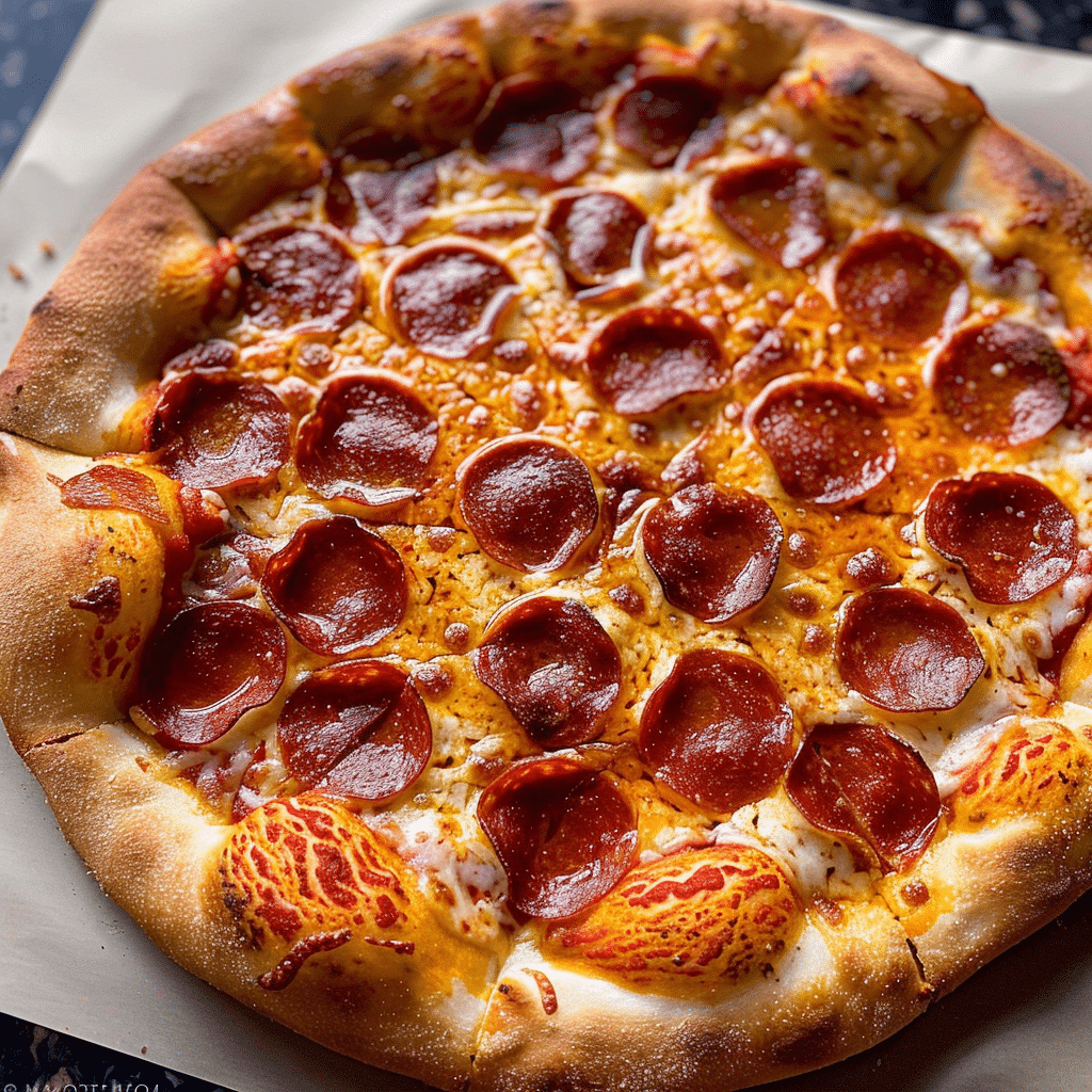 Golden baked stuffed crust pizza with bubbling cheese and pepperoni