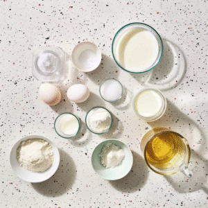 Fluffy Flapjack Recipe ingredients arranged on a counter