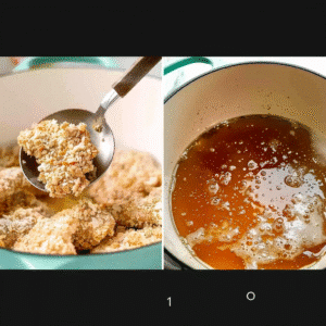 Chicken frying in hot oil for Crunchy Chicken Burger Recipe