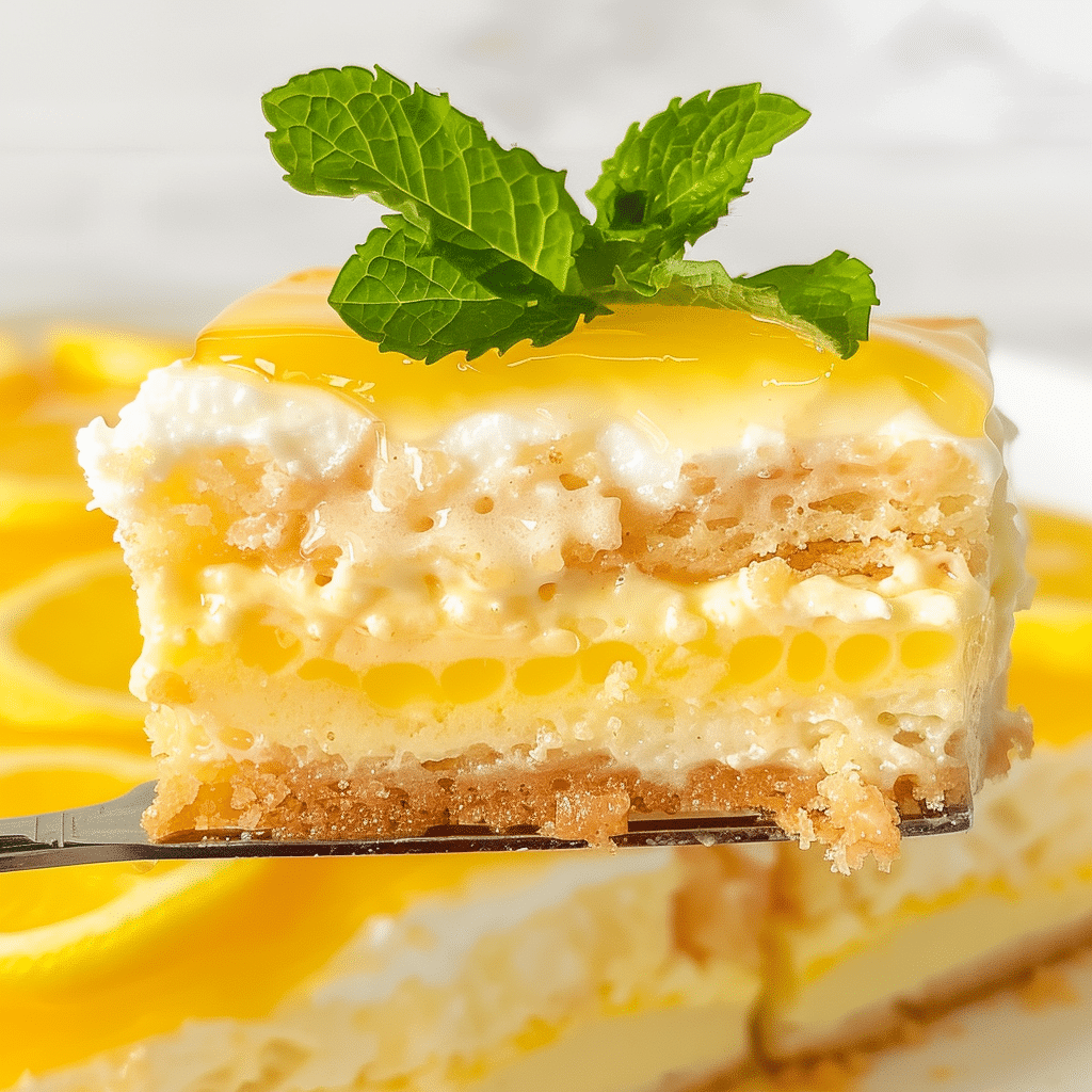 Close-up of creamy lemon tiramisu layers with mint garnish