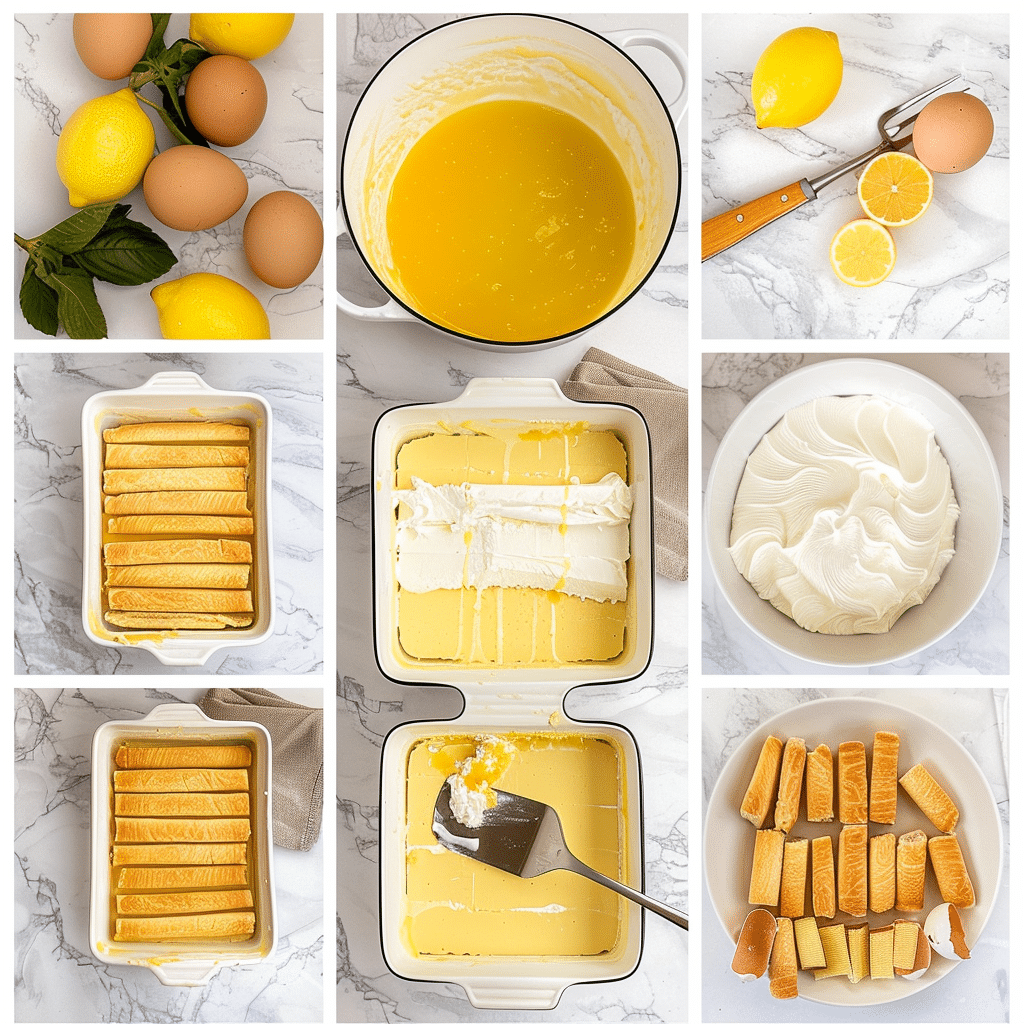Lemon Tiramisu You’ll Make Again and Again 13 Step-by-step assembly of lemon tiramisu in a baking dish