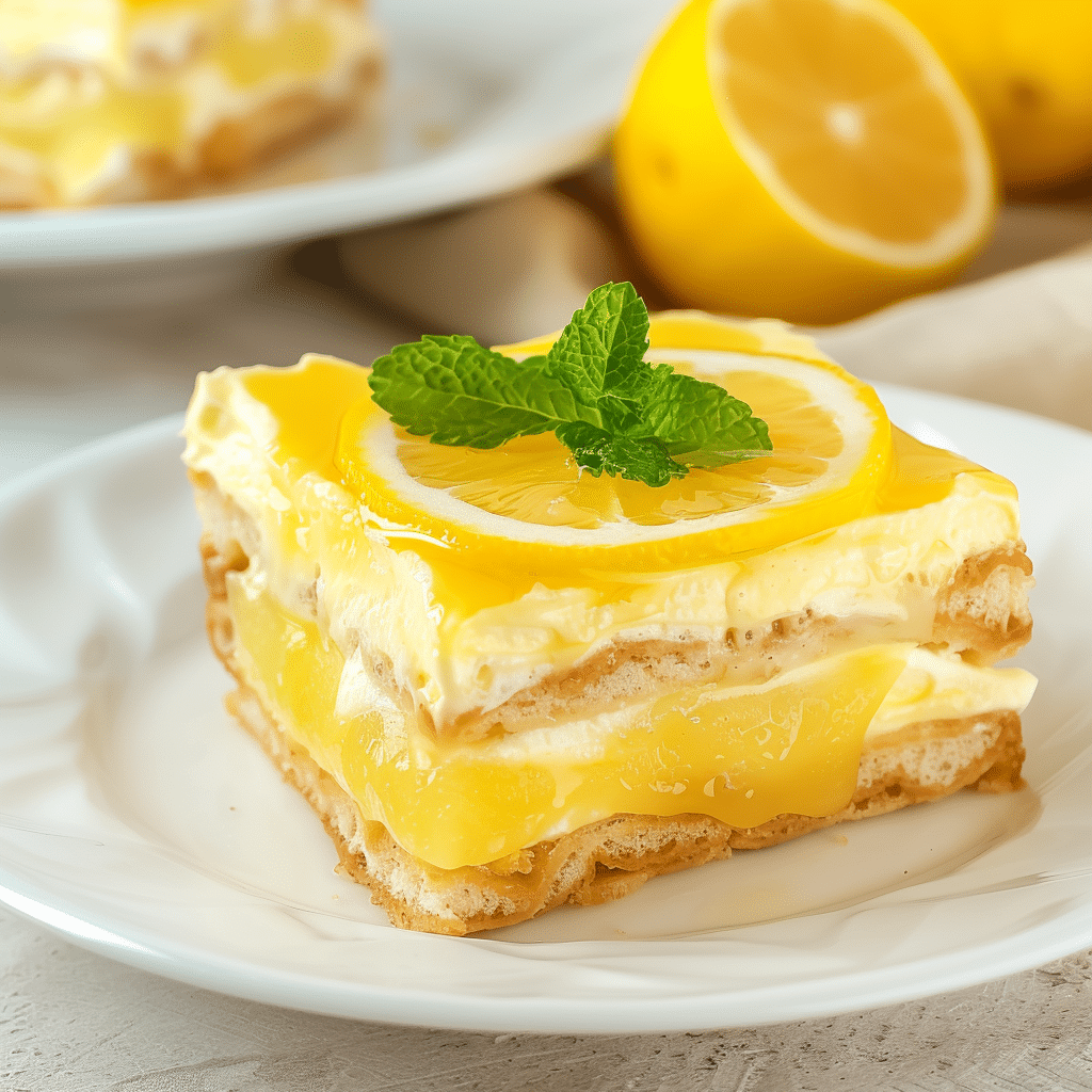 Lemon Tiramisu You’ll Make Again and Again 15 Lemon tiramisu served on a white plate with lemon in background