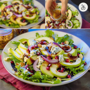Serving avocado pear salad with bread at the dinner table