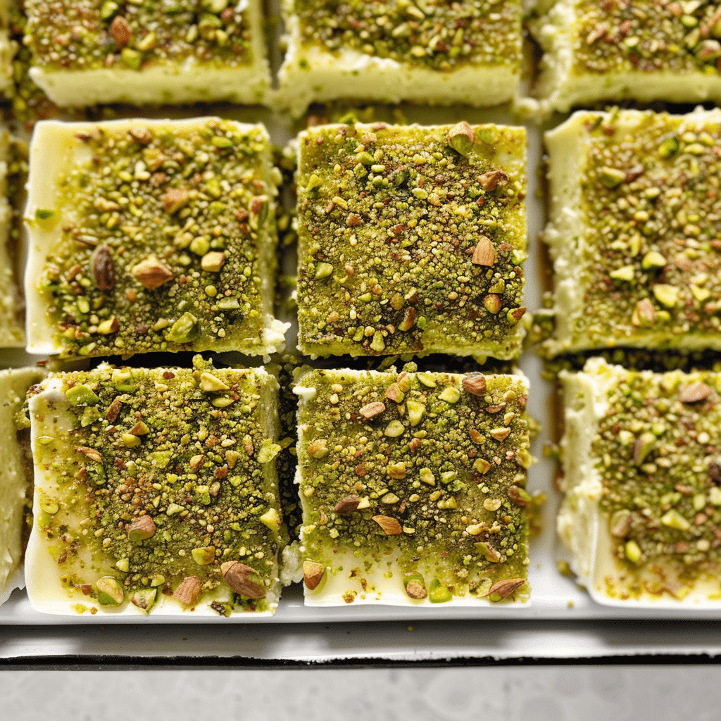 Pistachio Tiramisu You’ll Ever Make 14 Pistachio tiramisu cut into squares and topped with ground pistachios in a baking dish