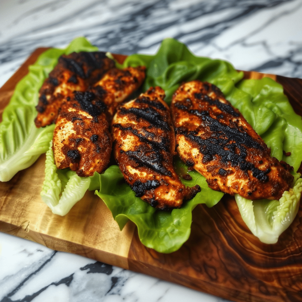 How to Make the Famous Earls Cajun Chicken Recipe at Home 12 Blackened cajun chicken breast close-up on romaine lettuce