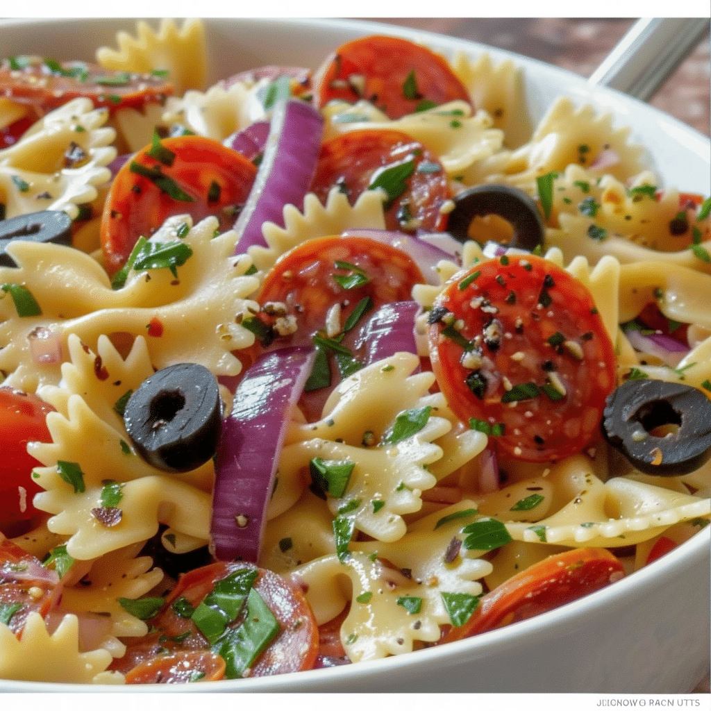 Pizza Delight Pasta Salad Recipe: A Colourful Street-Style Favourite 6 Meal prep container with chilled pizza delight pasta salad ready to store