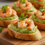 Garlic Shrimp Crostini with Avocado 3 Crispy Crostini with Garlic Shrimp & Avocado