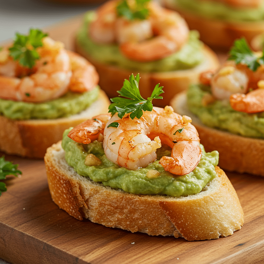 Crispy Crostini with Garlic Shrimp & Avocado